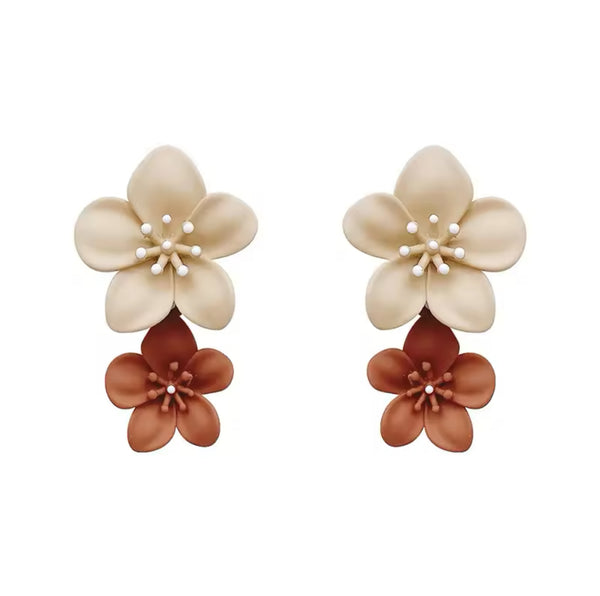 Dual-Flower Drop Earrings
