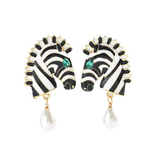 Zebra Elegance: Stainless Steel Pearl Drop Earrings