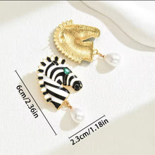 Zebra Elegance: Stainless Steel Pearl Drop Earrings