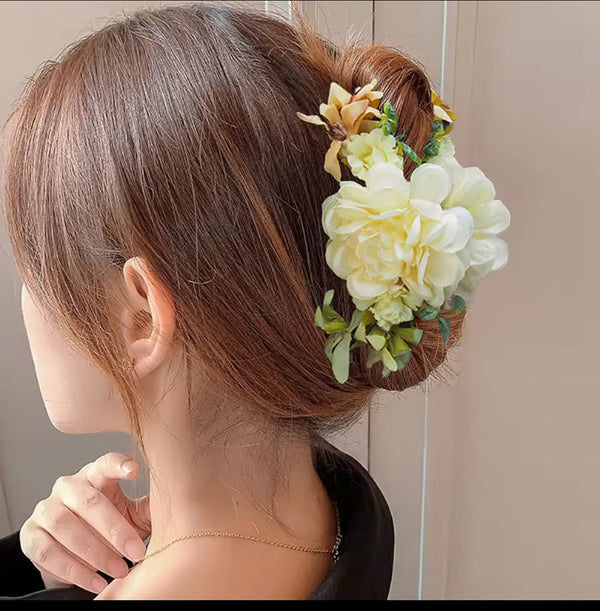 Elegant Floral Hair Clip with  Blossoms – Romantic Updo Accessory