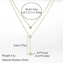 Double Layer Stainless Steel Necklace with Crystal Pendants for Women