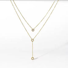 Double Layer Stainless Steel Necklace with Crystal Pendants for Women