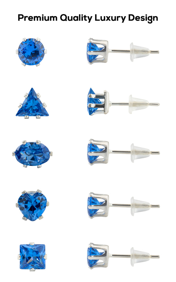 Multi-Colored Cubic Zirconia Stud Earrings Set – Assorted Shapes & Hypoallergenic