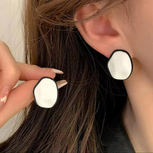 Modern White Irregular Oval Earrings with Black Outline