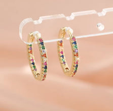 Gold Hoop Earrings with Multicolored Gems