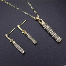 Modern Glamour: Gold and Crystal Bar Stainless Steel Jewelry Set