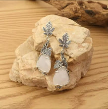 Vintage Leaf & Vine Teardrop White Gemstone Earrings