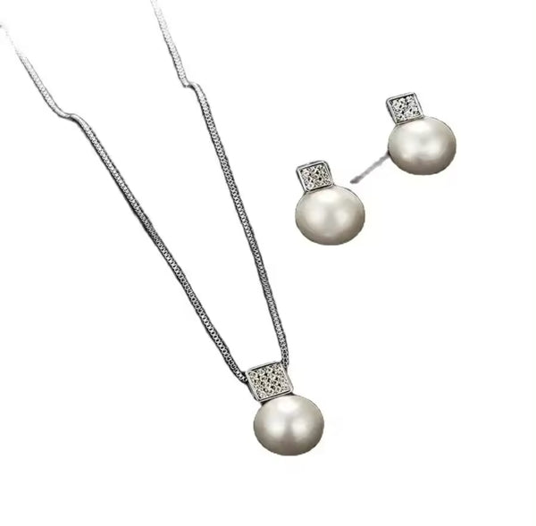 Timeless Elegance: Pearl and Diamond Stainless Steel Jewelry Set