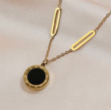 Chic Stainless Steel Gold Necklace with Black Center Accent