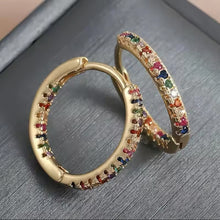 Gold Hoop Earrings with Multicolored Gems