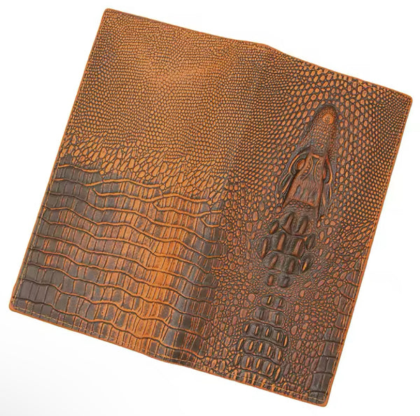 "Luxurious Crocodile Embossed Leather Wallet with Multiple Pockets and Ample Card Slots"