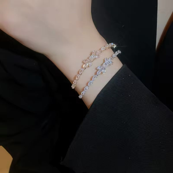 Gold Stainless Steel Adjustable Bracelet with Cubic Zirconia Bow