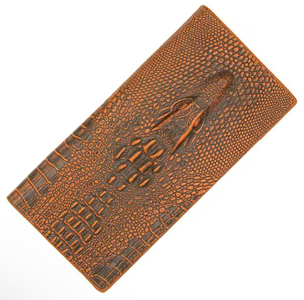 "Luxurious Crocodile Embossed Leather Wallet with Multiple Pockets and Ample Card Slots"