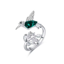 Emerald Hummingbird: Adjustable Stainless Steel Ring