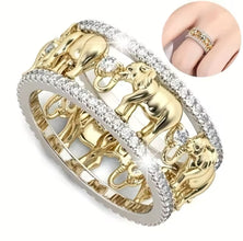 Gold Elephant Ring with Diamond Accents size 9