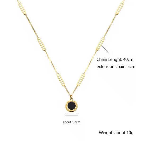 Chic Stainless Steel Gold Necklace with Black Center Accent