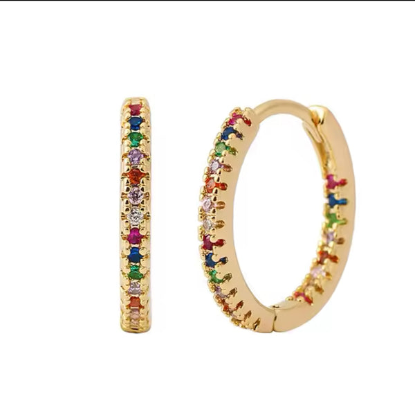 Gold Hoop Earrings with Multicolored Gems