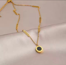 Chic Stainless Steel Gold Necklace with Black Center Accent