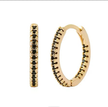 Gold Hoop Earrings with black Gems