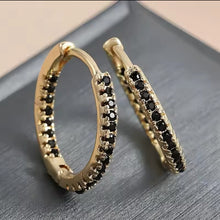 Gold Hoop Earrings with black Gems