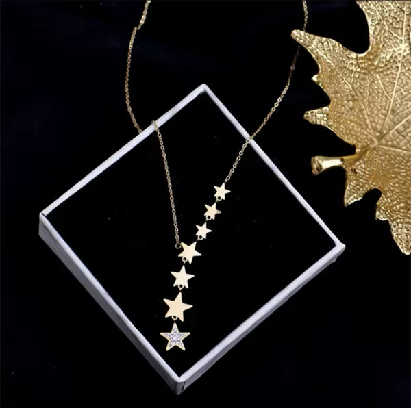 Gold Stainless Steel Necklace with Delicate Star Accents