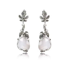 Vintage Leaf & Vine Teardrop White Gemstone Earrings