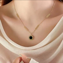 Chic Stainless Steel Gold Necklace with Black Center Accent