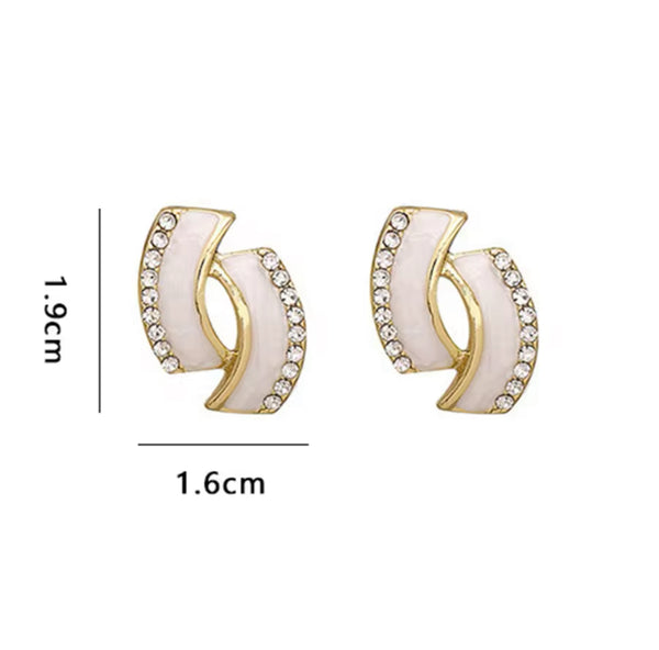 Elegant Gold Earrings with White Accents and Rhinestone Detailing