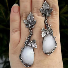 Vintage Leaf & Vine Teardrop White Gemstone Earrings