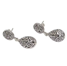 Vintage Floral Teardrop Silver-Tone Earrings