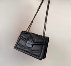 Black Chic Geometric PU Leather Handbag with Reversible Weighted Chain Strap