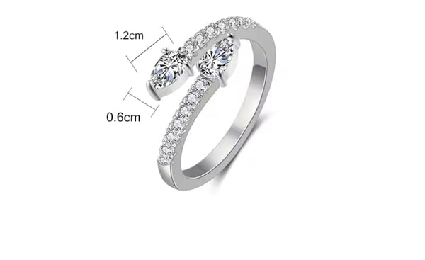 Elegant Adjustable Stainless Steel Silver Ring with Cubic Zirconia