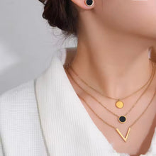 Elegant Stainless Steel Multilayered Gold Necklace with black Studs Set