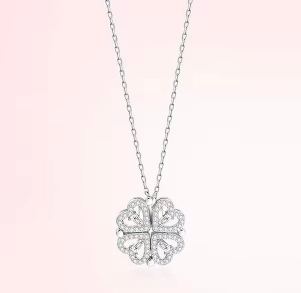 Versatile Love: silver stainless Steel 2-in-1 Clover and Heart Necklace