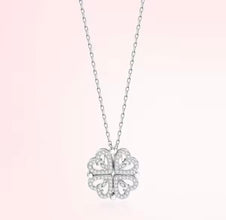 Versatile Love: silver stainless Steel 2-in-1 Clover and Heart Necklace