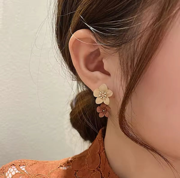 Dual-Flower Drop Earrings