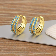 Gold Hoop Earrings with Turquoise Zircon – Elegant Small Hoops with a Pop of Color