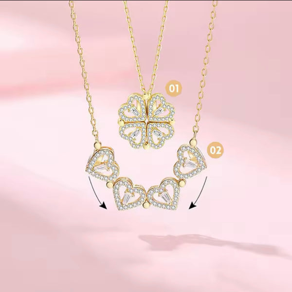 Versatile Love: gold stainless Steel 2-in-1 Clover and Heart Necklace