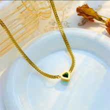 Gold Necklace with Green Heart Pendant