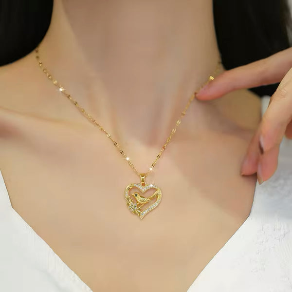 Golden Bird Heart Pendant