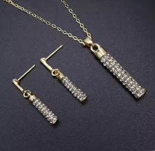 Modern Glamour: Gold and Crystal Bar Stainless Steel Jewelry Set