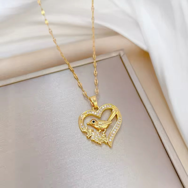 Golden Bird Heart Pendant