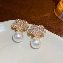 Elegant Stainless Steel Gold Earrings with Zirconia and Pearl Detail