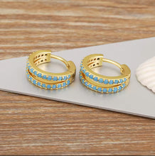 Gold Hoop Earrings with Turquoise Zircon – Elegant Small Hoops with a Pop of Color