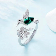 Emerald Hummingbird: Adjustable Stainless Steel Ring