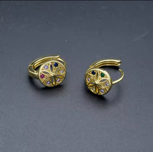 Ornate Gold Earrings with Gemstone Inlay