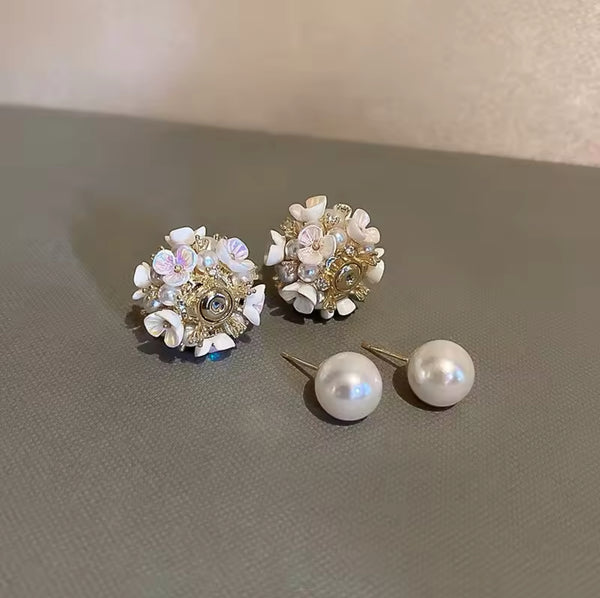 Elegant Pearl and Floral Earrings