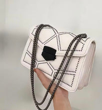 White Chic Geometric PU Leather Handbag with Reversible Weighted Chain Strap