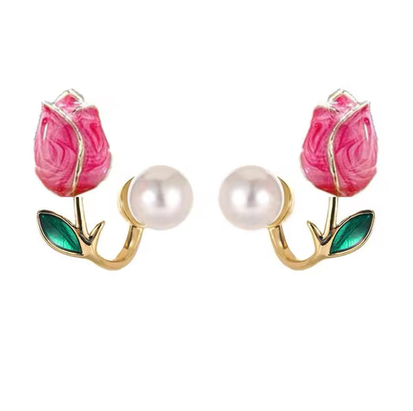 Blooming Elegance: Rose-Inspired Earrings with Pearl Accent