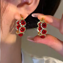 Elegant Red Rose Hoop Earrings